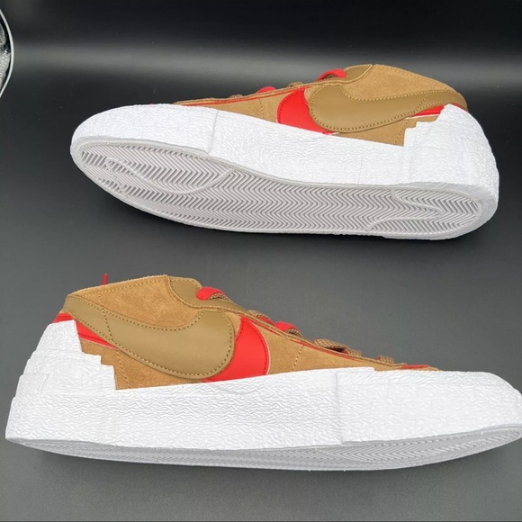 Nike Blazer Low x Sacai British Tan Brown Red White DD1877-200 Mens Size 11 - Picture 7 of 13